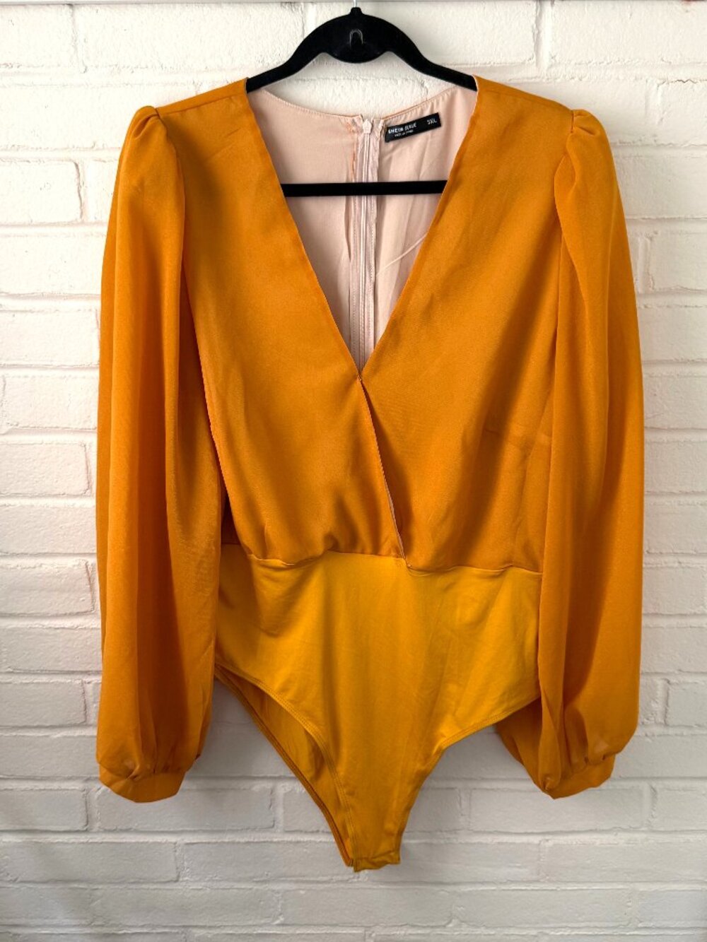 SHEIN Curve | Mustard Gold Satin Wrap Bodysuit | 3XL